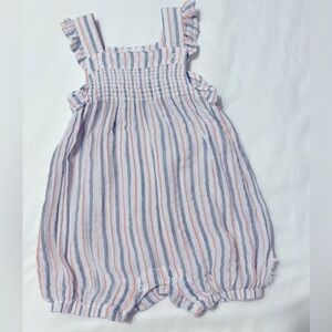 Angel Dear. Nautical ticking stripe. muslin shortie w/ headband. 12-18 month.
